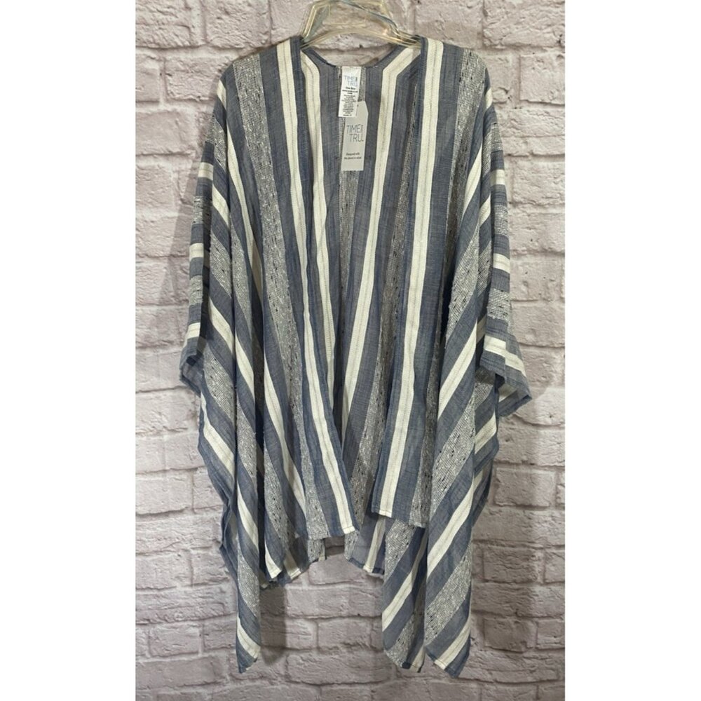 Time and Tru One Size Striped Ruana Open Front Poncho Wrap Shawl Cover Up Layer - Picture 3 of 6